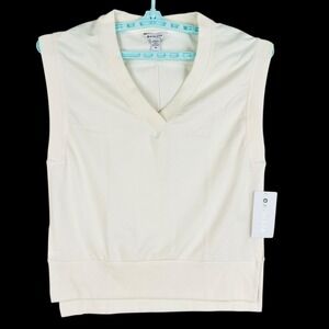 Athleta Women's Pullover V-Neck Cream Sport Vest Sweatshirt Sz M Retroterry NWT